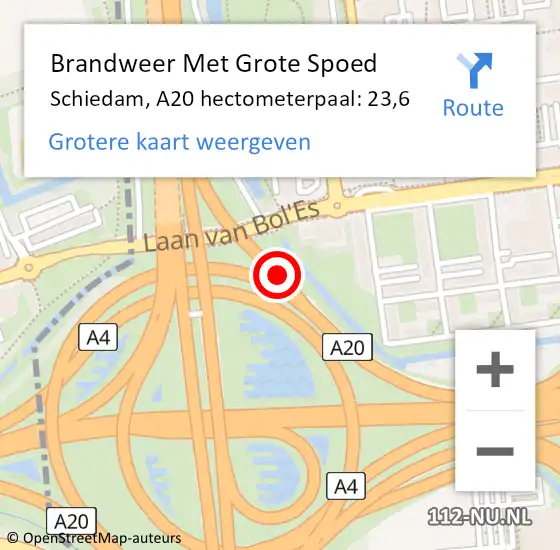 Locatie op kaart van de 112 melding: Brandweer Met Grote Spoed Naar Schiedam, A20 hectometerpaal: 23,6 op 8 maart 2024 15:44