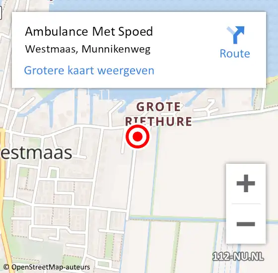 Locatie op kaart van de 112 melding: Ambulance Met Spoed Naar Westmaas, Munnikenweg op 8 maart 2024 15:49