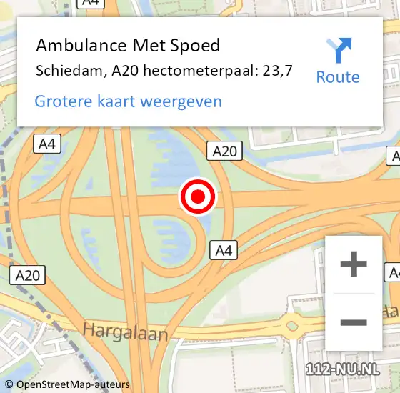 Locatie op kaart van de 112 melding: Ambulance Met Spoed Naar Schiedam, A20 hectometerpaal: 23,7 op 8 maart 2024 15:57