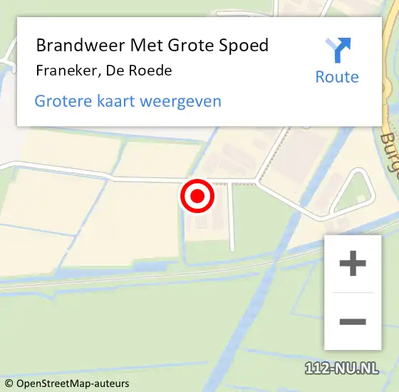 Locatie op kaart van de 112 melding: Brandweer Met Grote Spoed Naar Franeker, De Roede op 8 maart 2024 15:58
