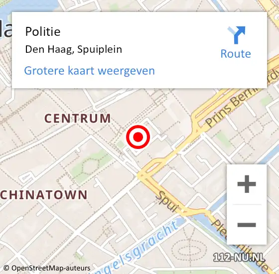 Locatie op kaart van de 112 melding: Politie Den Haag, Spuiplein op 8 maart 2024 16:02