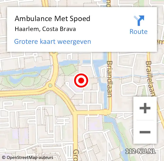 Locatie op kaart van de 112 melding: Ambulance Met Spoed Naar Haarlem, Costa Brava op 8 maart 2024 16:29