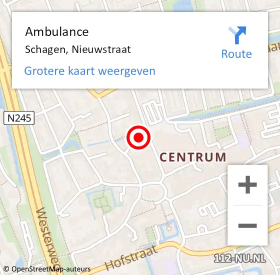 Locatie op kaart van de 112 melding: Ambulance Schagen, Nieuwstraat op 8 maart 2024 16:31