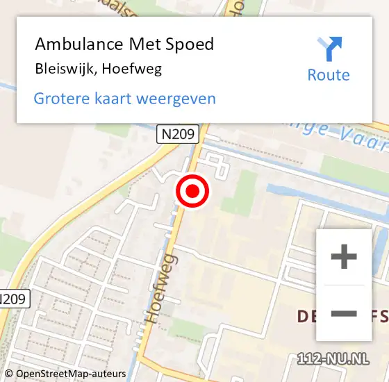 Locatie op kaart van de 112 melding: Ambulance Met Spoed Naar Bleiswijk, Hoefweg op 8 maart 2024 16:36