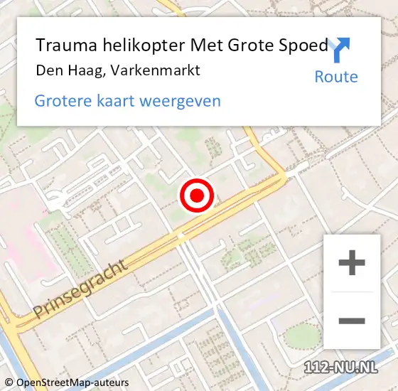 Locatie op kaart van de 112 melding: Trauma helikopter Met Grote Spoed Naar Den Haag, Varkenmarkt op 8 maart 2024 17:02