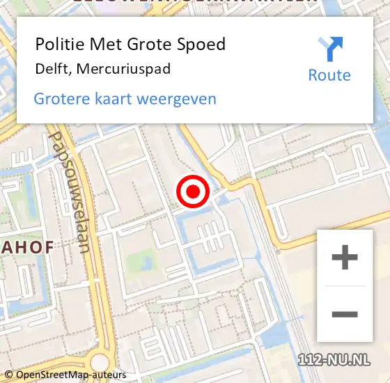 Locatie op kaart van de 112 melding: Politie Met Grote Spoed Naar Delft, Mercuriuspad op 8 maart 2024 17:09