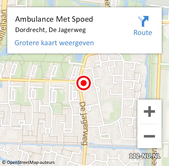 Locatie op kaart van de 112 melding: Ambulance Met Spoed Naar Dordrecht, De Jagerweg op 8 maart 2024 17:32