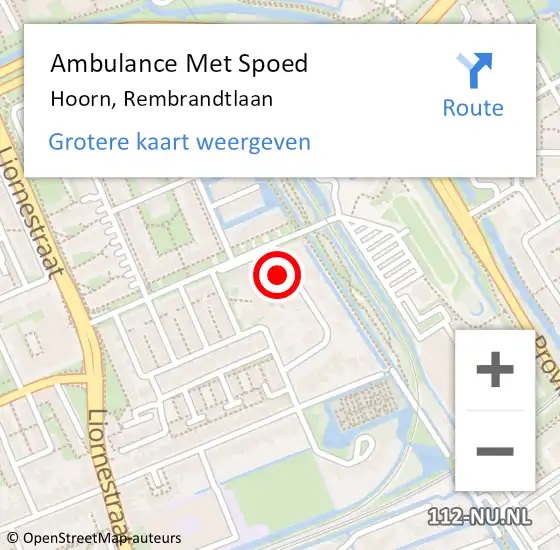 Locatie op kaart van de 112 melding: Ambulance Met Spoed Naar Hoorn, Rembrandtlaan op 8 maart 2024 18:06