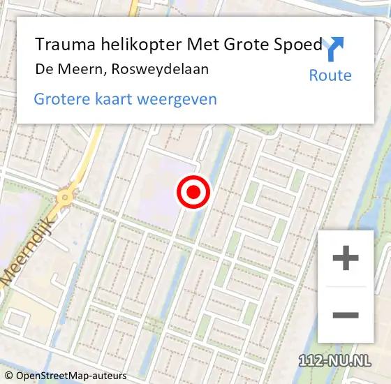 Locatie op kaart van de 112 melding: Trauma helikopter Met Grote Spoed Naar De Meern, Rosweydelaan op 8 maart 2024 18:27