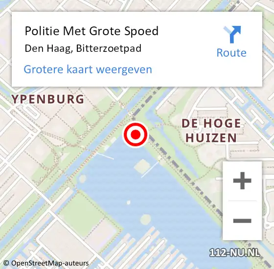 Locatie op kaart van de 112 melding: Politie Met Grote Spoed Naar Den Haag, Bitterzoetpad op 8 maart 2024 19:24