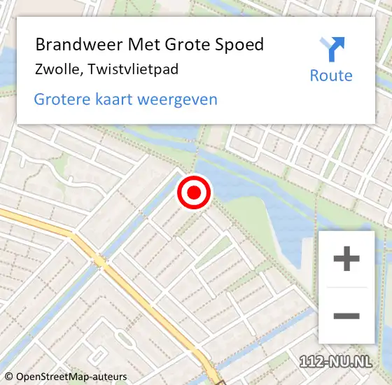 Locatie op kaart van de 112 melding: Brandweer Met Grote Spoed Naar Zwolle, Twistvlietpad op 8 maart 2024 19:33