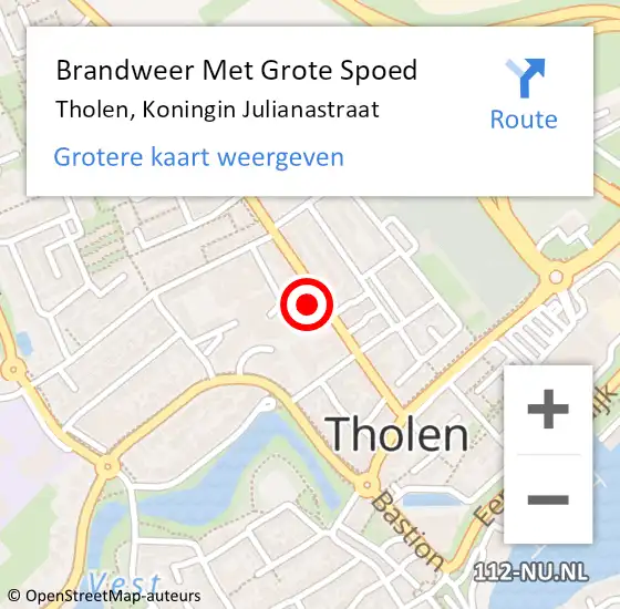 Locatie op kaart van de 112 melding: Brandweer Met Grote Spoed Naar Tholen, Koningin Julianastraat op 8 maart 2024 19:35