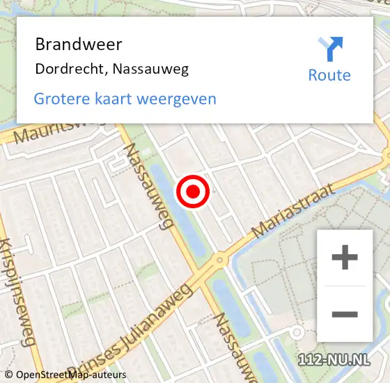 Locatie op kaart van de 112 melding: Brandweer Dordrecht, Nassauweg op 8 maart 2024 19:37