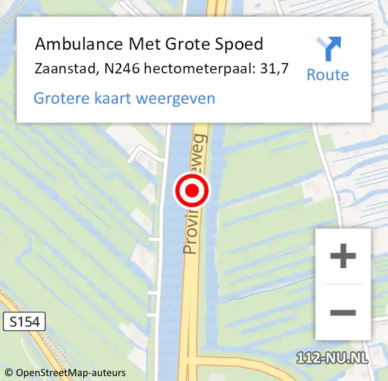 Locatie op kaart van de 112 melding: Ambulance Met Grote Spoed Naar Zaanstad, N246 hectometerpaal: 31,7 op 8 maart 2024 19:45