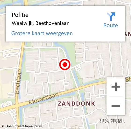 Locatie op kaart van de 112 melding: Politie Waalwijk, Beethovenlaan op 8 maart 2024 20:00