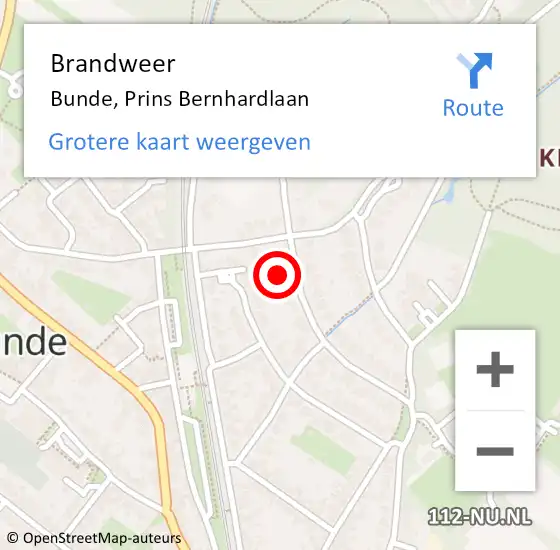 Locatie op kaart van de 112 melding: Brandweer Bunde, Prins Bernhardlaan op 28 september 2014 14:28