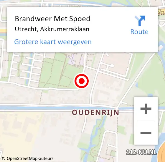 Locatie op kaart van de 112 melding: Brandweer Met Spoed Naar Utrecht, Akkrumerraklaan op 8 maart 2024 20:20