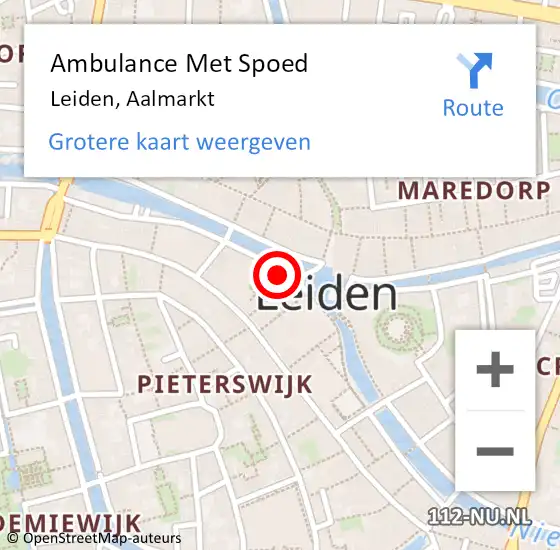 Locatie op kaart van de 112 melding: Ambulance Met Spoed Naar Leiden, Aalmarkt op 8 maart 2024 20:43