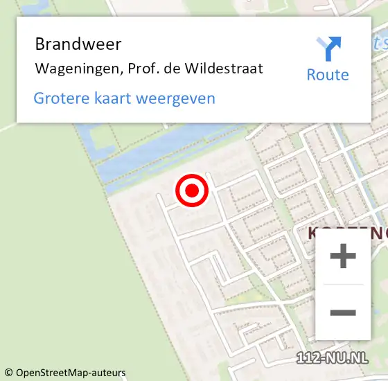 Locatie op kaart van de 112 melding: Brandweer Wageningen, Prof. de Wildestraat op 8 maart 2024 22:14