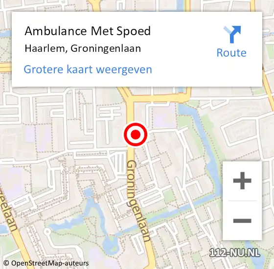 Locatie op kaart van de 112 melding: Ambulance Met Spoed Naar Haarlem, Groningenlaan op 8 maart 2024 23:59
