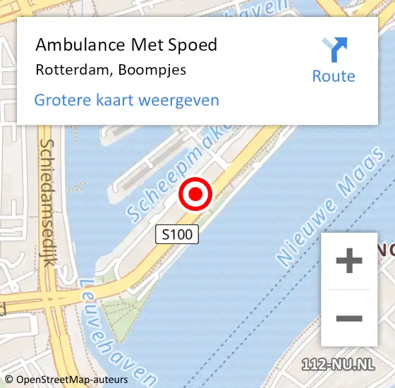 Locatie op kaart van de 112 melding: Ambulance Met Spoed Naar Rotterdam, Boompjes op 9 maart 2024 01:19