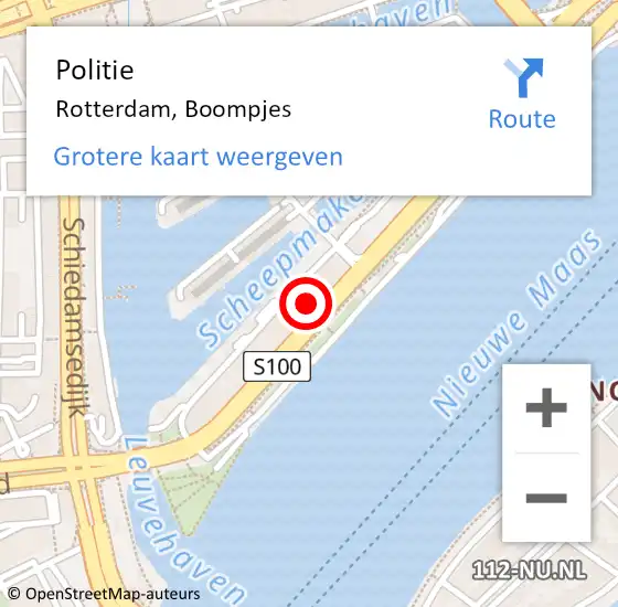 Locatie op kaart van de 112 melding: Politie Rotterdam, Boompjes op 9 maart 2024 01:19