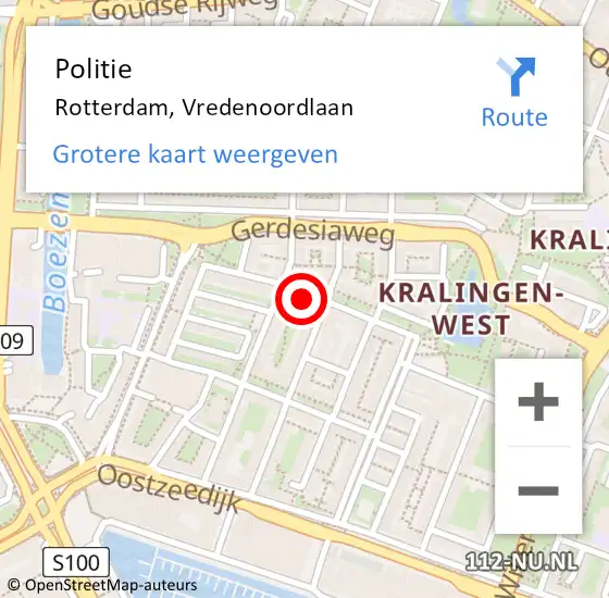 Locatie op kaart van de 112 melding: Politie Rotterdam, Vredenoordlaan op 9 maart 2024 01:21