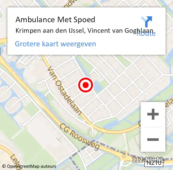 Locatie op kaart van de 112 melding: Ambulance Met Spoed Naar Krimpen aan den IJssel, Vincent van Goghlaan op 9 maart 2024 01:38