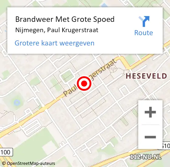 Locatie op kaart van de 112 melding: Brandweer Met Grote Spoed Naar Nijmegen, Paul Krugerstraat op 9 maart 2024 01:55