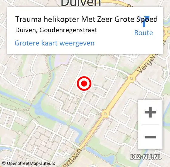 Locatie op kaart van de 112 melding: Trauma helikopter Met Zeer Grote Spoed Naar Duiven, Goudenregenstraat op 9 maart 2024 02:45