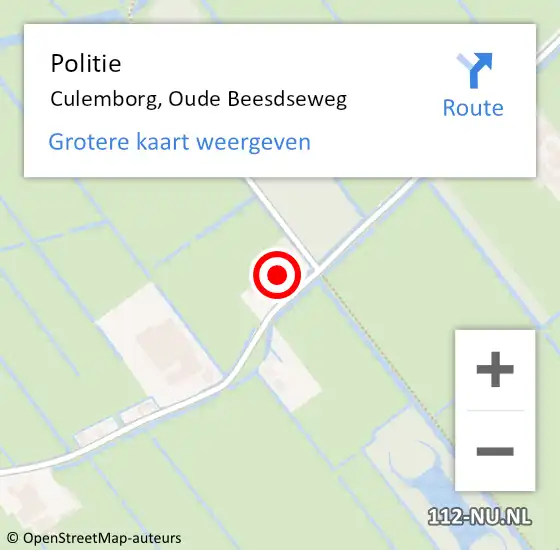 Locatie op kaart van de 112 melding: Politie Culemborg, Oude Beesdseweg op 9 maart 2024 02:53