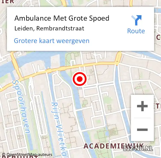 Locatie op kaart van de 112 melding: Ambulance Met Grote Spoed Naar Leiden, Rembrandtstraat op 9 maart 2024 03:12