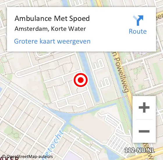 Locatie op kaart van de 112 melding: Ambulance Met Spoed Naar Amsterdam, Korte Water op 9 maart 2024 04:08