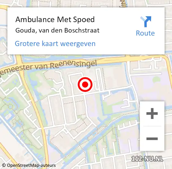 Locatie op kaart van de 112 melding: Ambulance Met Spoed Naar Gouda, van den Boschstraat op 9 maart 2024 04:51