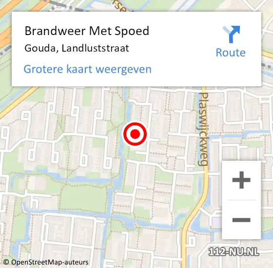 Locatie op kaart van de 112 melding: Brandweer Met Spoed Naar Gouda, Landluststraat op 9 maart 2024 04:55