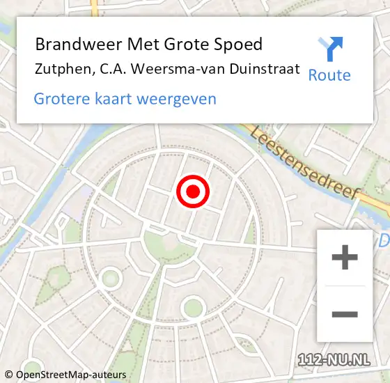 Locatie op kaart van de 112 melding: Brandweer Met Grote Spoed Naar Zutphen, C.A. Weersma-van Duinstraat op 9 maart 2024 05:00