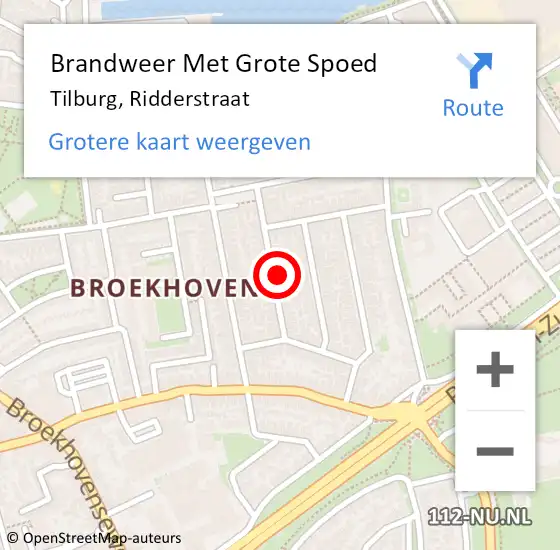 Locatie op kaart van de 112 melding: Brandweer Met Grote Spoed Naar Tilburg, Ridderstraat op 9 maart 2024 05:11