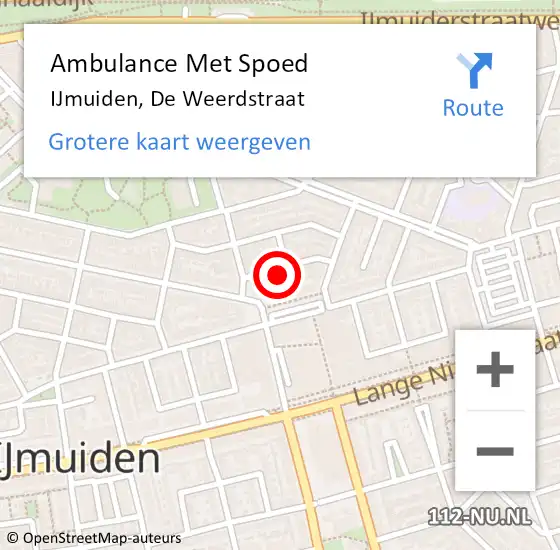 Locatie op kaart van de 112 melding: Ambulance Met Spoed Naar IJmuiden, De Weerdstraat op 9 maart 2024 05:26