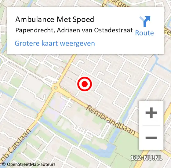 Locatie op kaart van de 112 melding: Ambulance Met Spoed Naar Papendrecht, Adriaen van Ostadestraat op 9 maart 2024 05:43