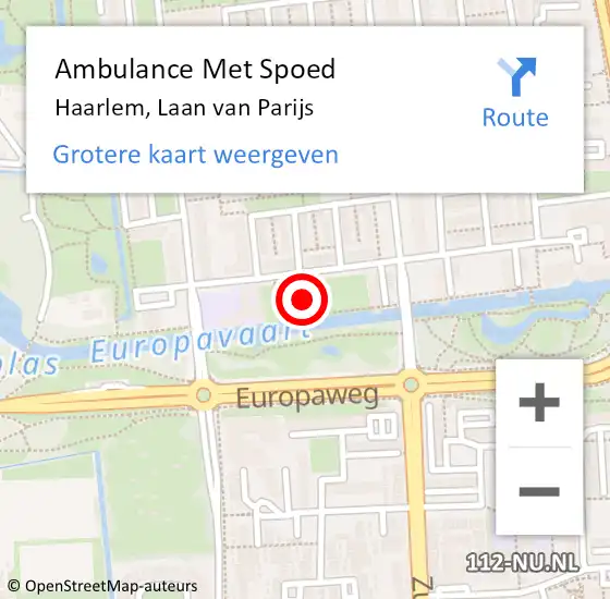 Locatie op kaart van de 112 melding: Ambulance Met Spoed Naar Haarlem, Laan van Parijs op 9 maart 2024 06:13