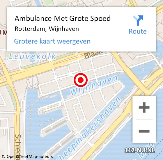 Locatie op kaart van de 112 melding: Ambulance Met Grote Spoed Naar Rotterdam, Wijnhaven op 9 maart 2024 06:57