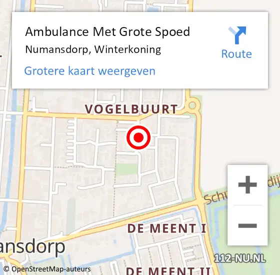 Locatie op kaart van de 112 melding: Ambulance Met Grote Spoed Naar Numansdorp, Winterkoning op 9 maart 2024 06:57