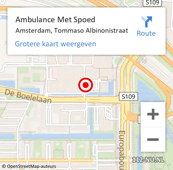 Locatie op kaart van de 112 melding: Ambulance Met Spoed Naar Amsterdam, Tommaso Albinonistraat op 9 maart 2024 07:43
