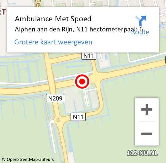 Locatie op kaart van de 112 melding: Ambulance Met Spoed Naar Alphen aan den Rijn, N11 hectometerpaal: 6 op 9 maart 2024 07:52