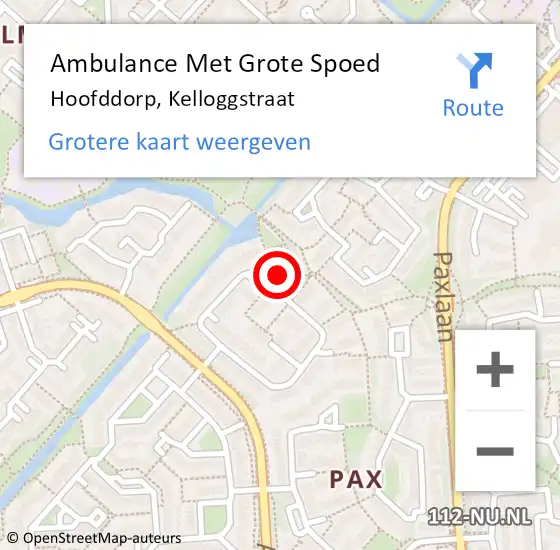 Locatie op kaart van de 112 melding: Ambulance Met Grote Spoed Naar Hoofddorp, Kelloggstraat op 9 maart 2024 08:31