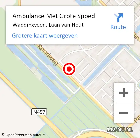 Locatie op kaart van de 112 melding: Ambulance Met Grote Spoed Naar Waddinxveen, Laan van Hout op 9 maart 2024 08:39