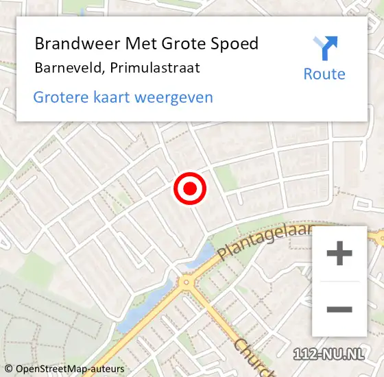 Locatie op kaart van de 112 melding: Brandweer Met Grote Spoed Naar Barneveld, Primulastraat op 9 maart 2024 09:03