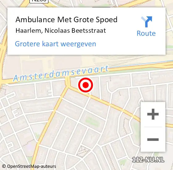 Locatie op kaart van de 112 melding: Ambulance Met Grote Spoed Naar Haarlem, Nicolaas Beetsstraat op 9 maart 2024 09:15