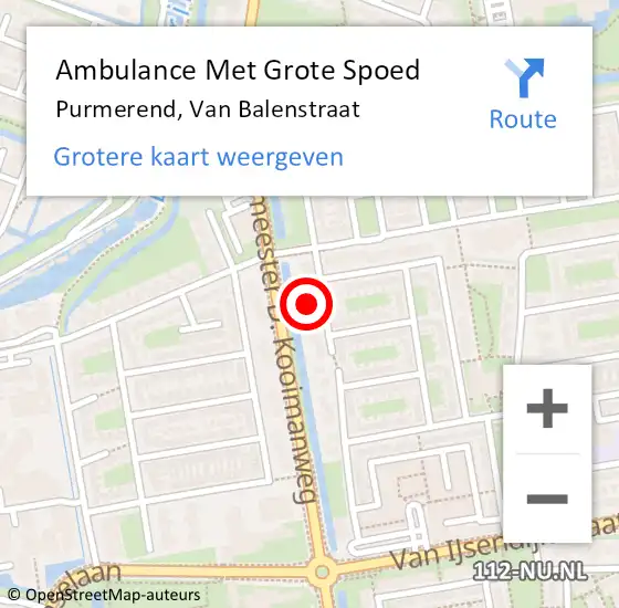 Locatie op kaart van de 112 melding: Ambulance Met Grote Spoed Naar Purmerend, Van Balenstraat op 9 maart 2024 09:16