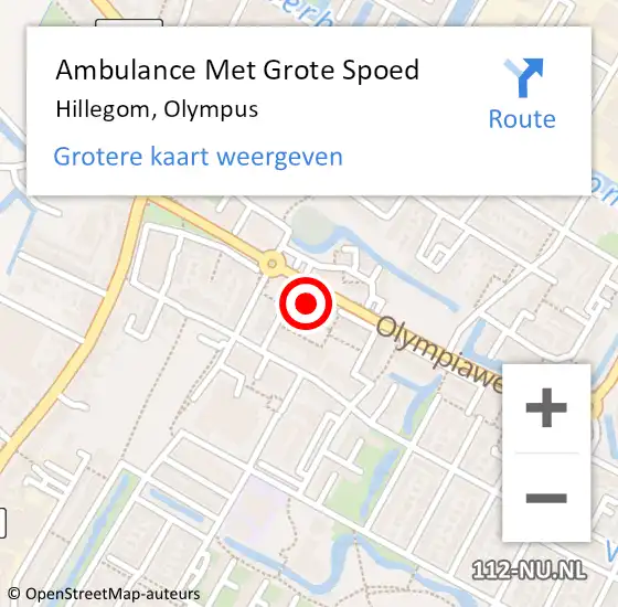 Locatie op kaart van de 112 melding: Ambulance Met Grote Spoed Naar Hillegom, Olympus op 9 maart 2024 09:27